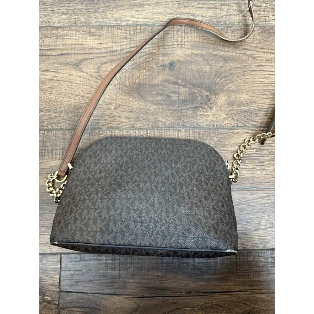 Michael Kors Jet Set Travel Medium Dome Crossbody Brown Signature MK Bag